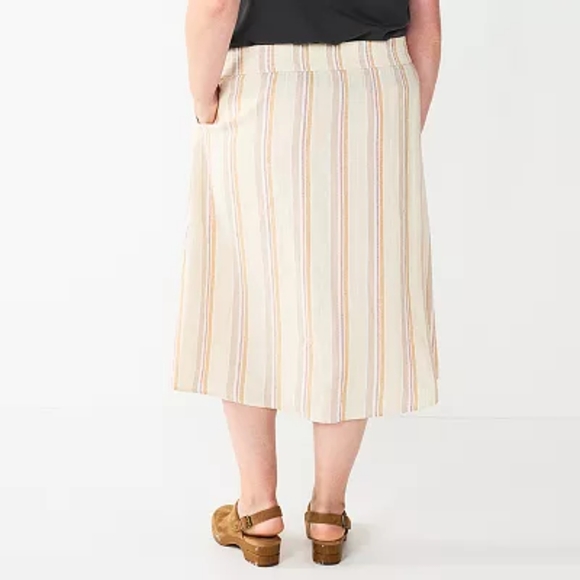 NWT "Sonoma" Woman's Striped  Button Front Midi Skirt Size 4X - Picture 2 of 8